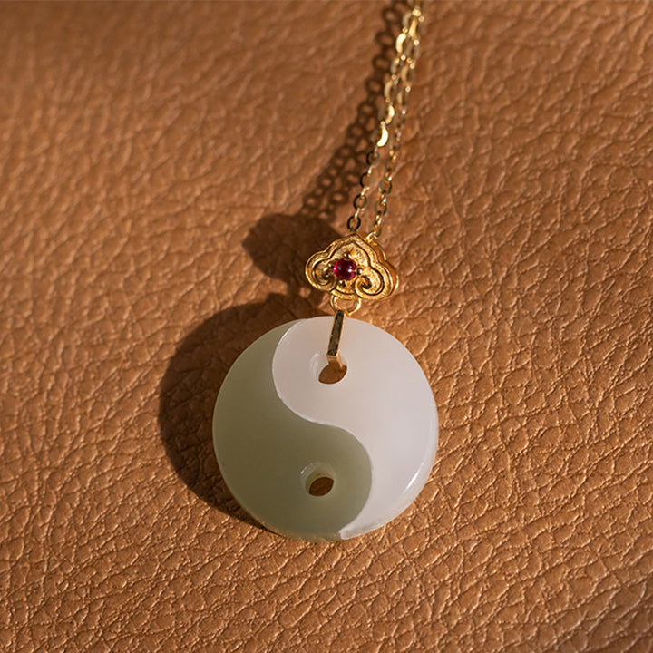 Yin Yang Jade 18K Gold Luck Prosperity Necklace Pendant