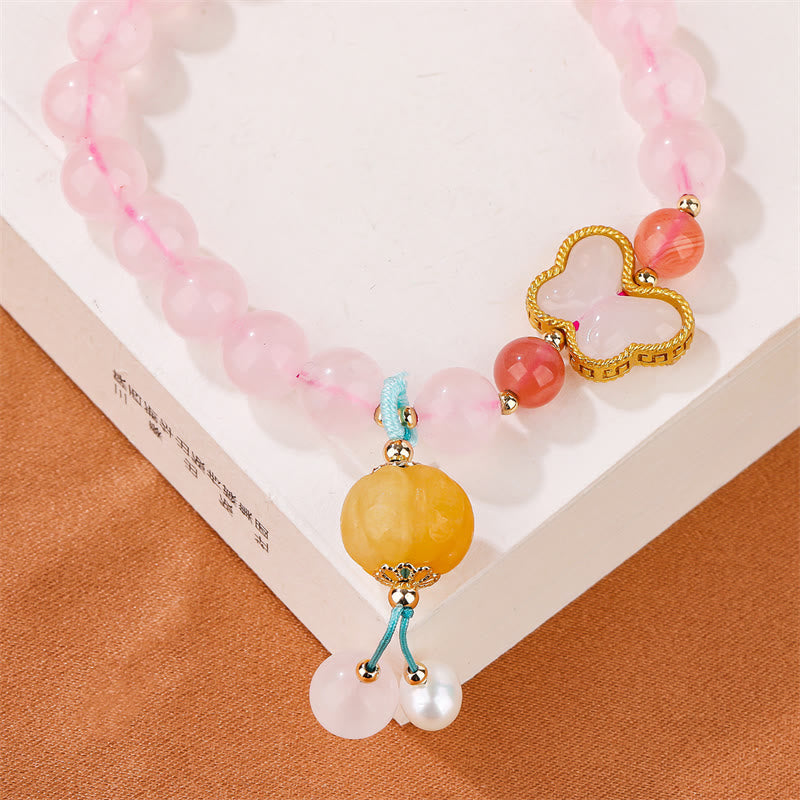 Buddha Stones Natural Pink Crystal Butterfly Pumpkin Love Bracelet