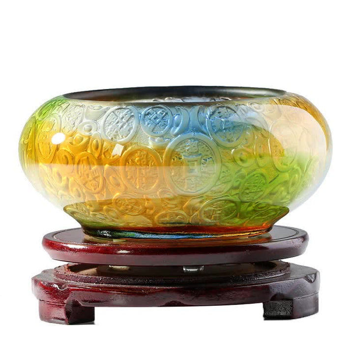 Handmade Liuli Crystal Treasure Bowl Ingots Art Piece Home Decoration