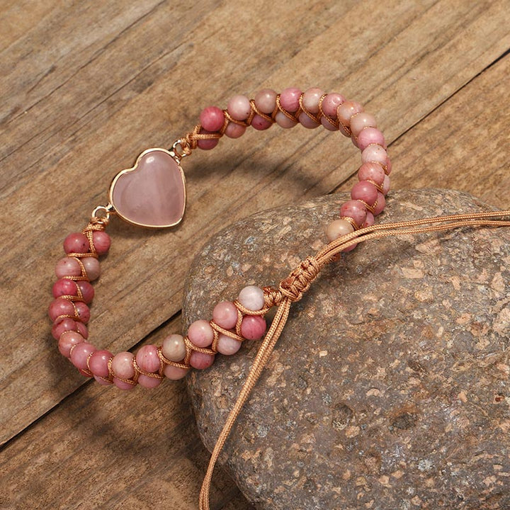 Natural Rhodonite Love Heart Healing Bracelet