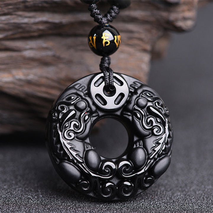 Buddha Stones Pixiu Obsidian Wealth Pendant Necklace