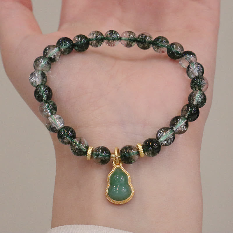 Buddha Stones Natural Green Phantom Confidence Gourd Buddha Charm Bracelet