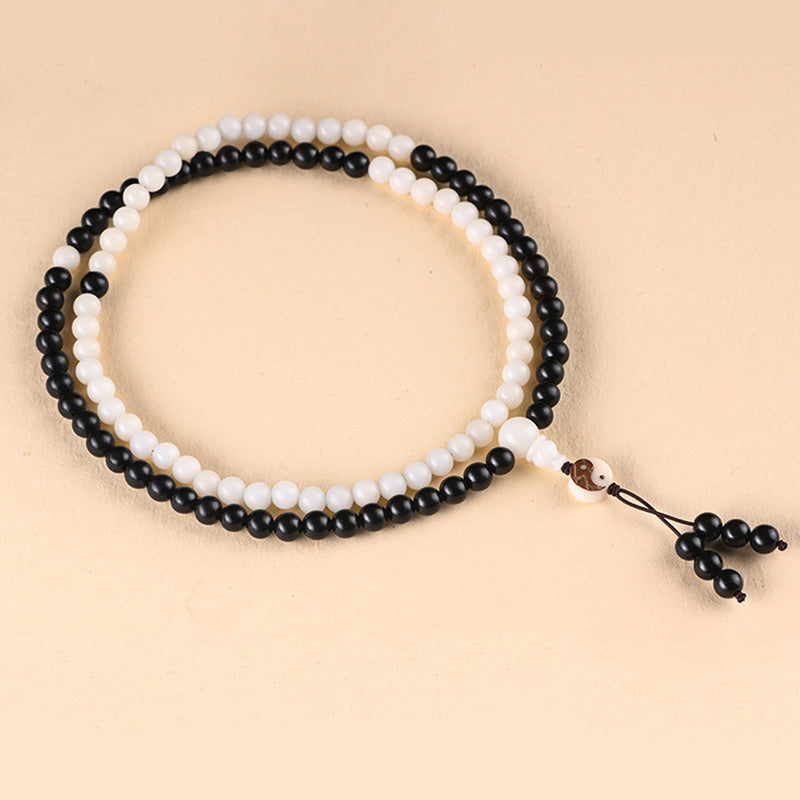 Buddha Stones Ebony YinYang Protection Necklace Mala