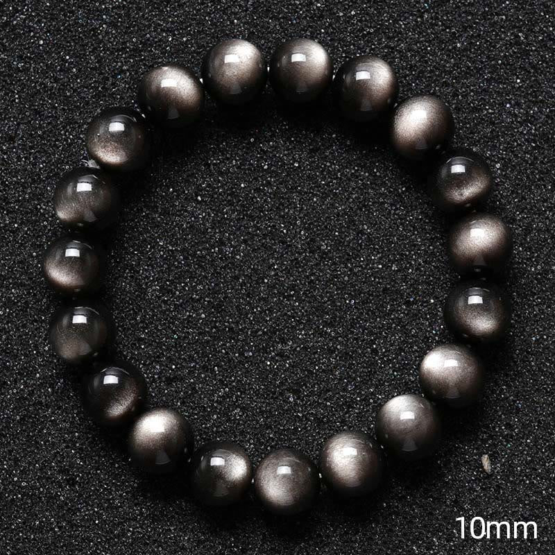 Buddha Stones Natural Silver Sheen Obsidian Soothing Protection Bracelet