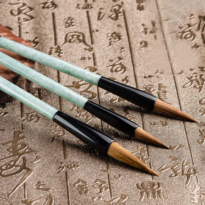 Buddha Stones Natural Jade Luck Chinese Calligraphy Brush Pen Chinese Writing Brush With Gift Box