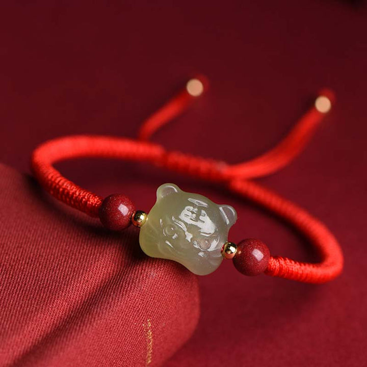 Buddha Stones Jade Cinnabar Lucky Tiger String Bracelet