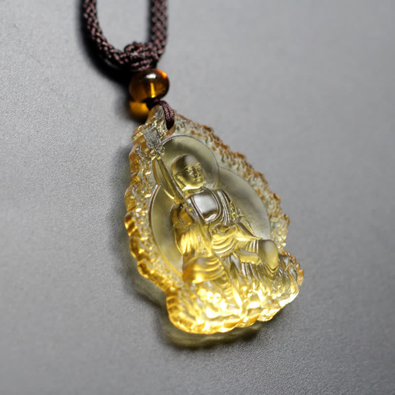 Buddha Stones Ksitigarbha Buddha Liuli Crystal Serenity Amulet Necklace Pendant