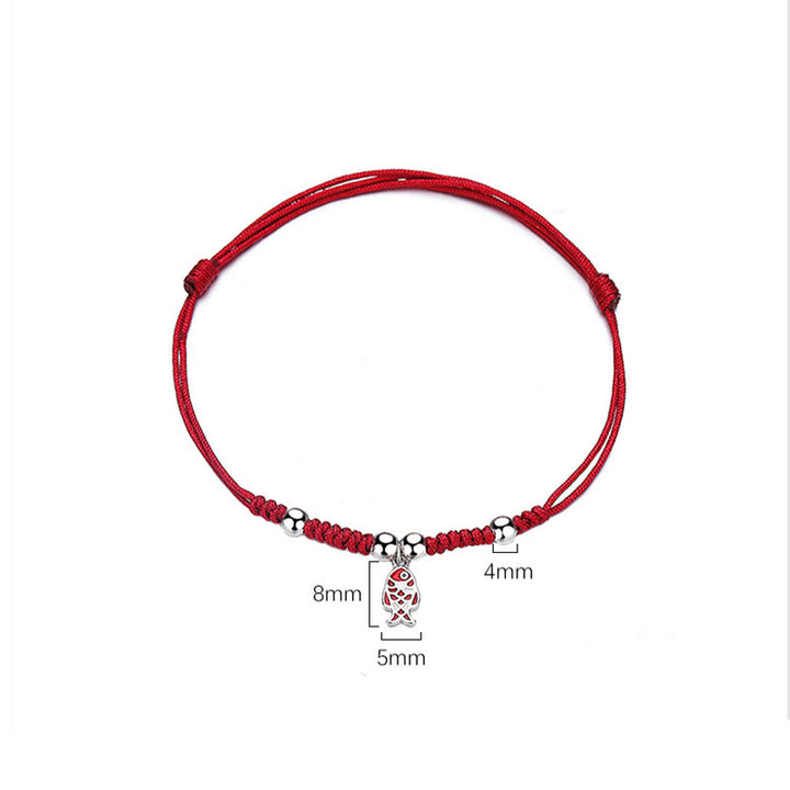 Buddha Stones 925 Sterling Silver Luck Koi Fish Wealth Handcrafted Braided Red Bracelet