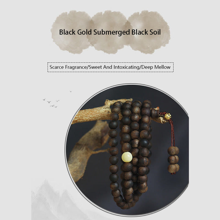 Buddha Stones 999 Gold Tarakan 108 Mala Beads Agarwood Amber Ward Off Evil Spirits Bracelet