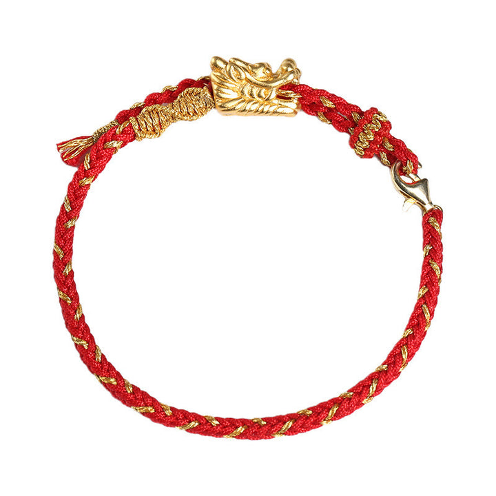 Buddha Stones 999 Sterling Silver Handcrafted Dragon Luck Eight Thread Knot Red String Braided Bracelet