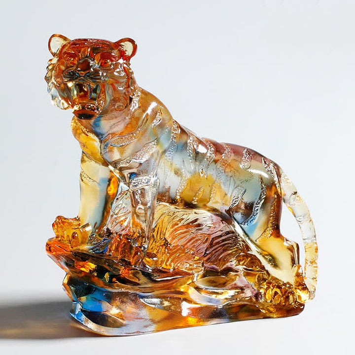 Handmade Liuli Crystal Tiger Art Piece Protection Home Decoration