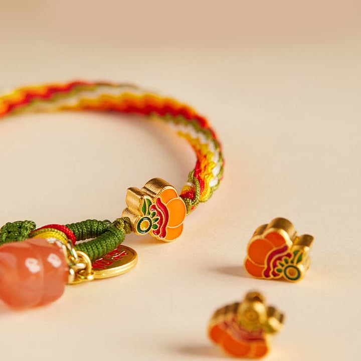 Buddha Stones Persimmon Red Agate Strength Reincarnation Knot Braid String Bracelet