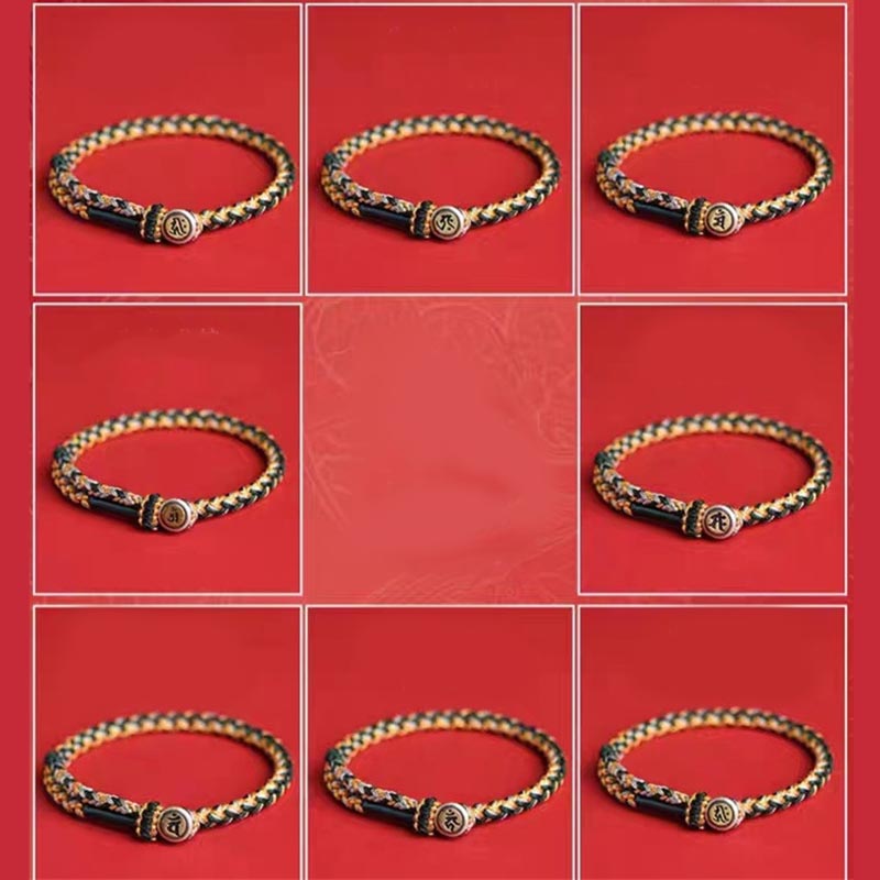 Buddha Stones Handmade 925 Sterling Silver Year of the Dragon Chinese Zodiac Natal Buddha Protection Rope Bracelet