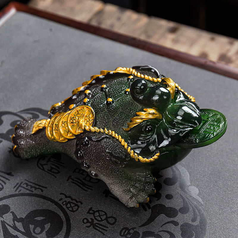 Buddha Stones Color Changing FengShui Wealth Lucky Frog Copper Coin Tea Pet Resin Figurine Decoration