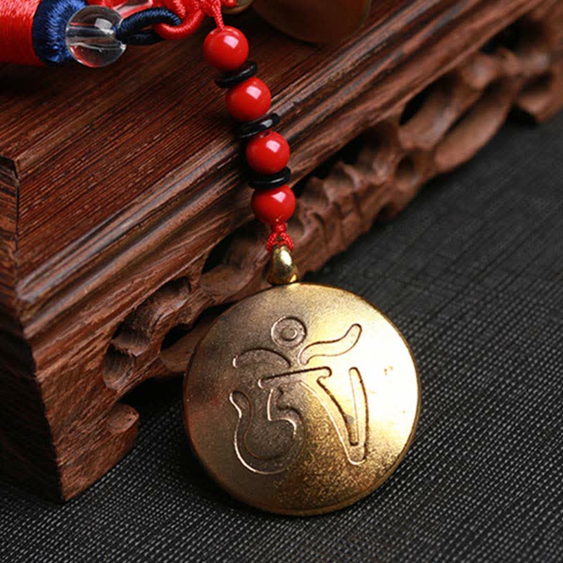 Buddha Stones Tibet Om Mani Padme Hum Prayer Wheel Nine Palace Eight Trigrams Copper Car Hanging Decoration