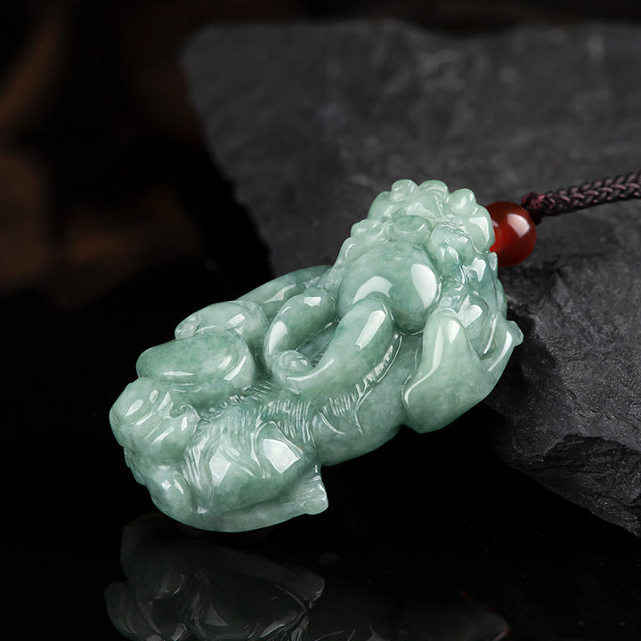 Buddha Stones Jade PiXiu Wealth Luck String Necklace Pendant