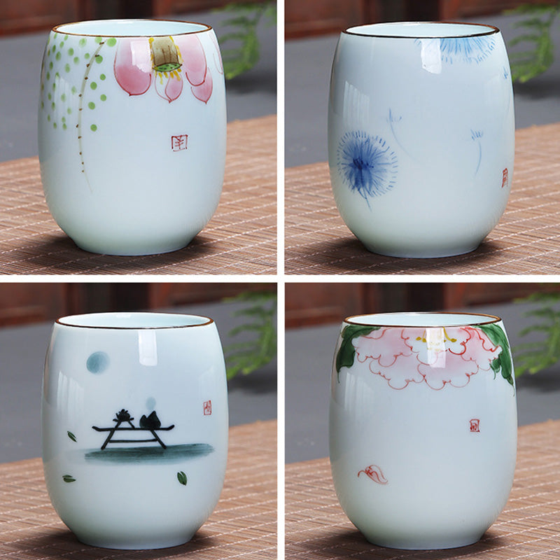 Buddha Stones Koi Fish Lotus Landscape Dandelion Peony Flower Ceramic Teacup Kung Fu Tea Cup