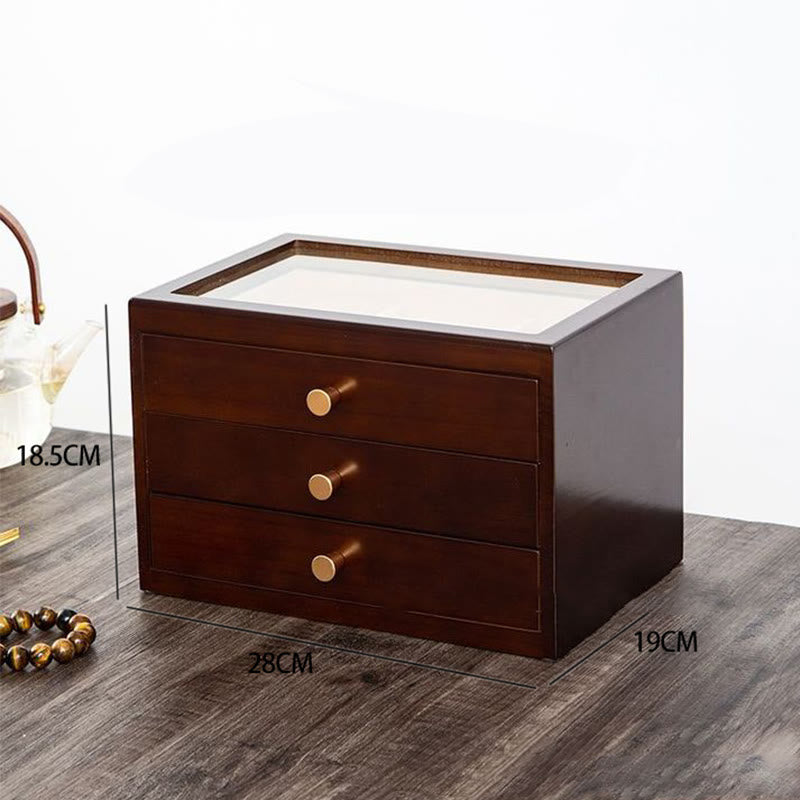 Buddha Stones Retro Solid Wood Jewelry Box Jewelry Storage Box With Drawer