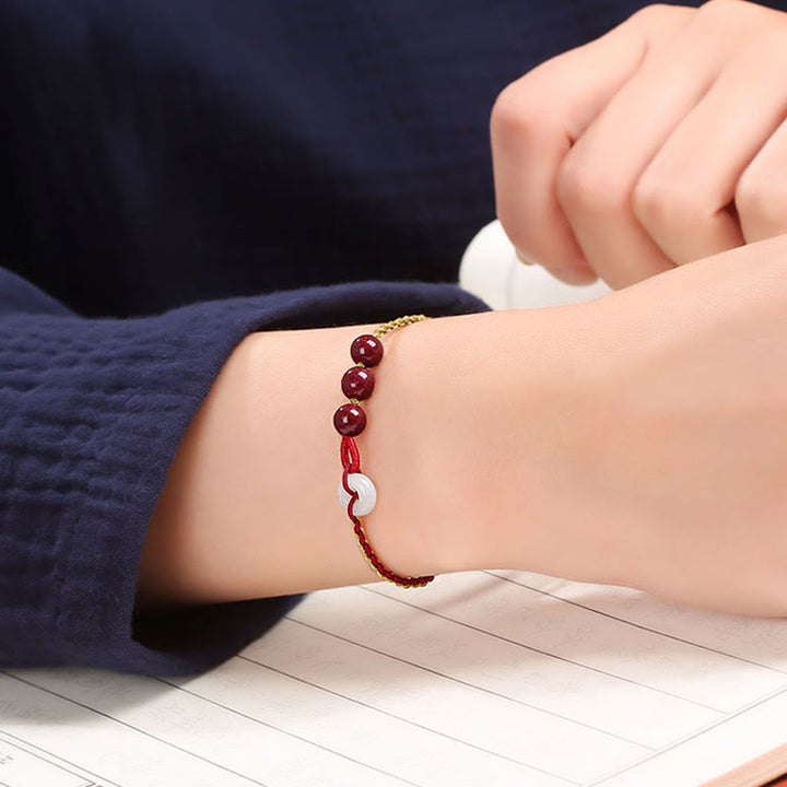 Buddha Stones Natural Cinnabar Jade Peace Buckle Blessing Bracelet