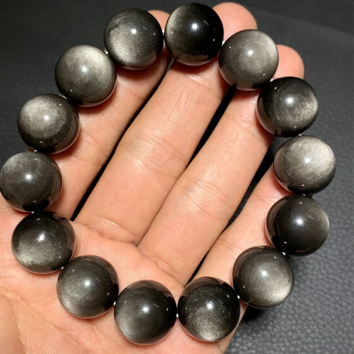 Buddha Stones Natural Silver Sheen Obsidian Soothing Protection Bracelet