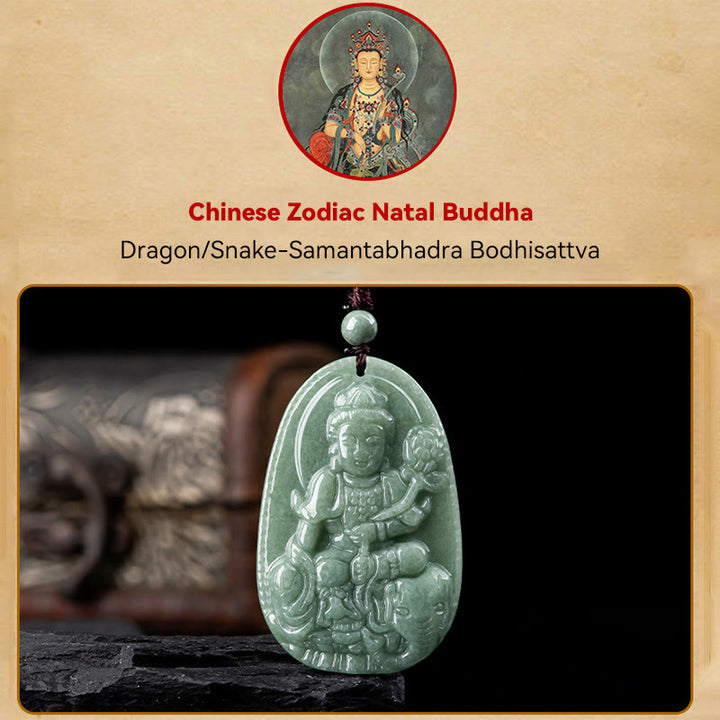 Buddha Stones Chinese Zodiac Natal Buddha Natural Jade Wealth Prosperity Necklace Pendant