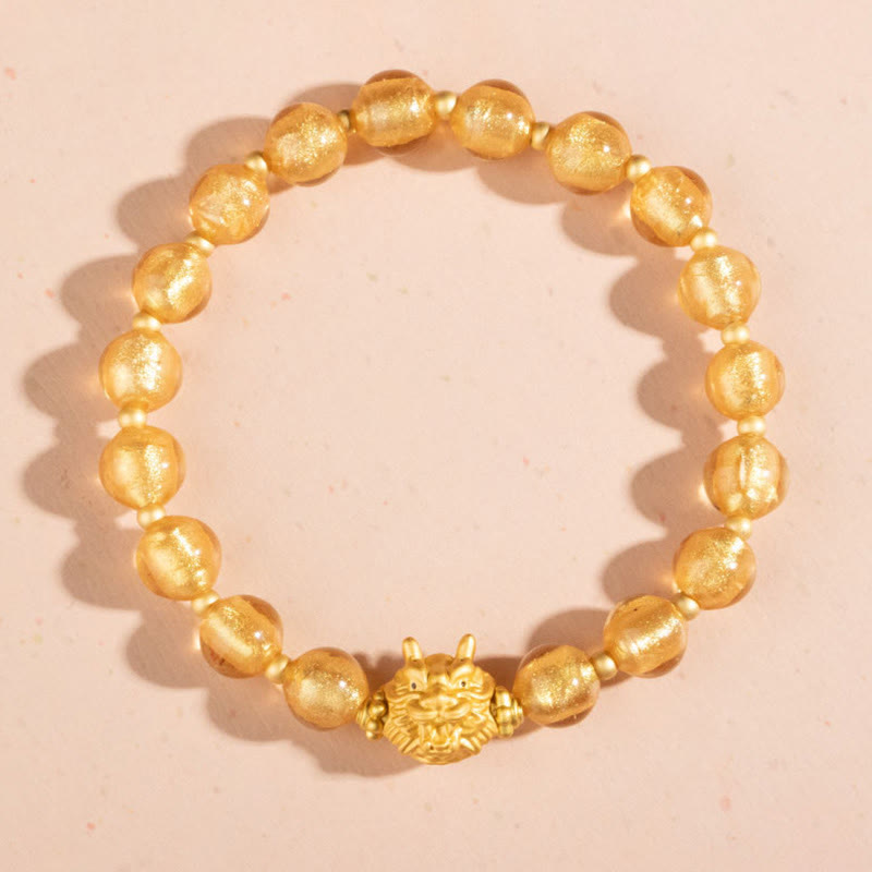 Buddha Stones Year of the Dragon Gold Foil Liuli Glass Bead Luck Bracelet