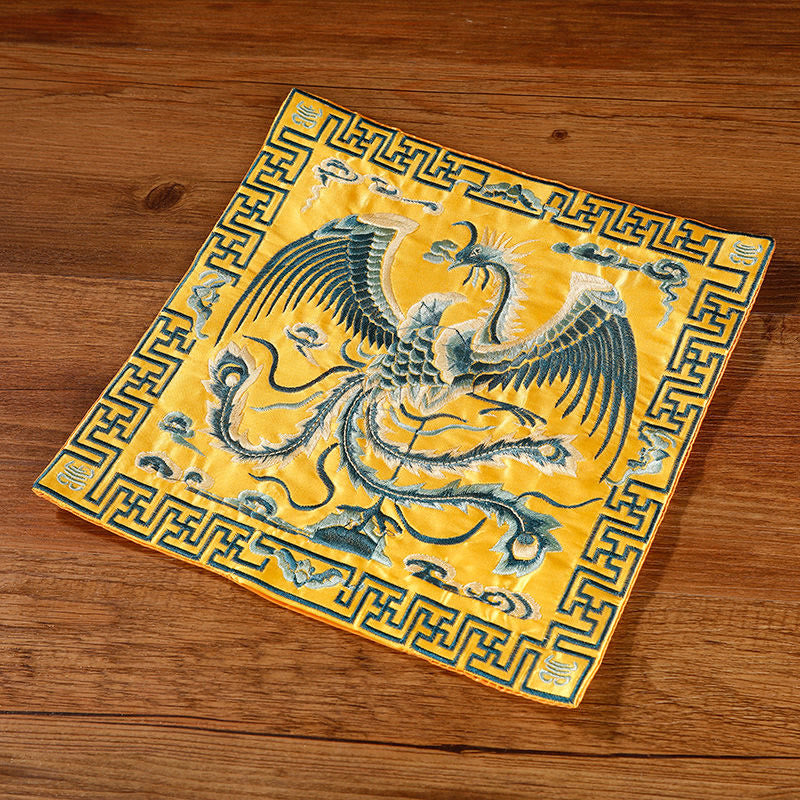 Buddha Stones Crane Phoenix Dragon Kirin Embroidered Cup Mat Pad Tea Cup Coaster Square Kung Fu Tea Mat