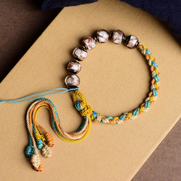 Buddha Stones Handmade Multicolored Rope Liuli Glass Bead Fortune Braided Bracelet