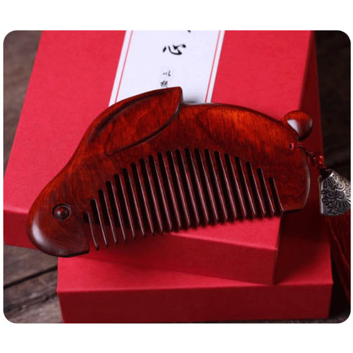 Small Leaf Red Sandalwood Cute Bunny Rabbit Sooth Comb With Gift Box