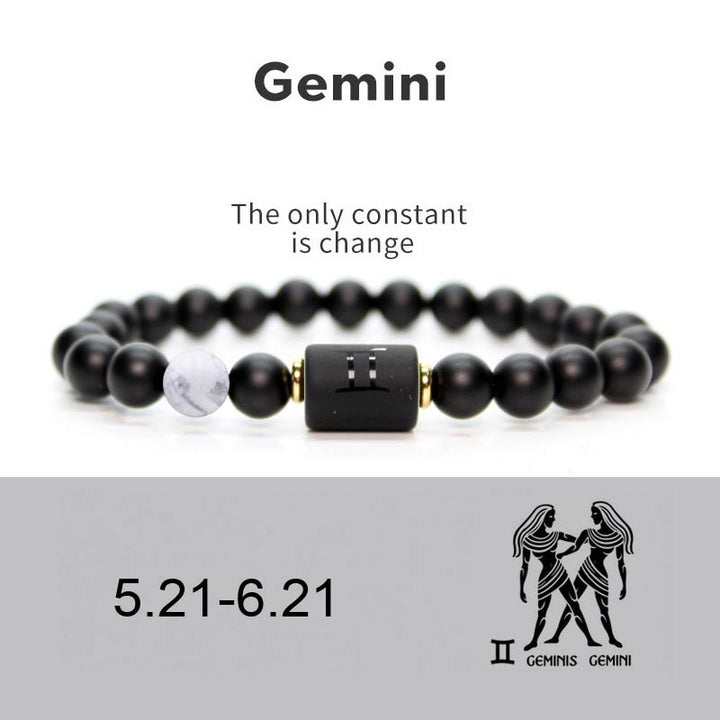 Buddha Stones 12  Constellations of the Zodiac Black Onyx Adjustable Bracelet