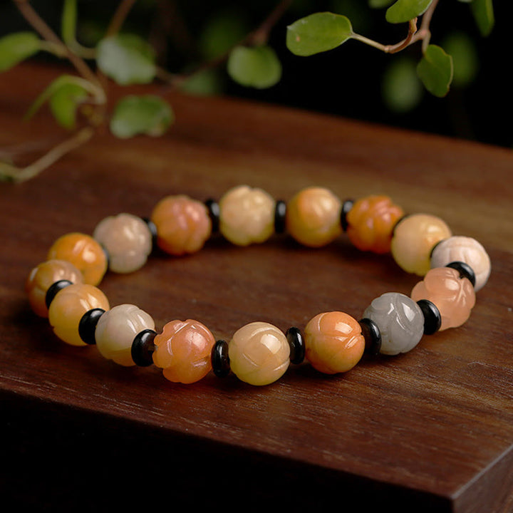 Golden Silk Jade Lotus Wealth Luck Bracelet