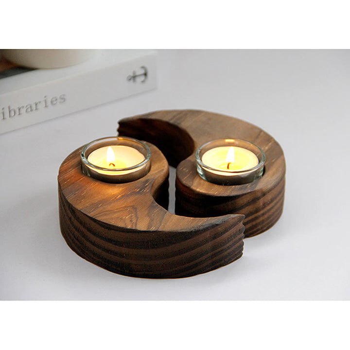 Yin Yang Wood Candle Holder Meditation Rituals Use Items