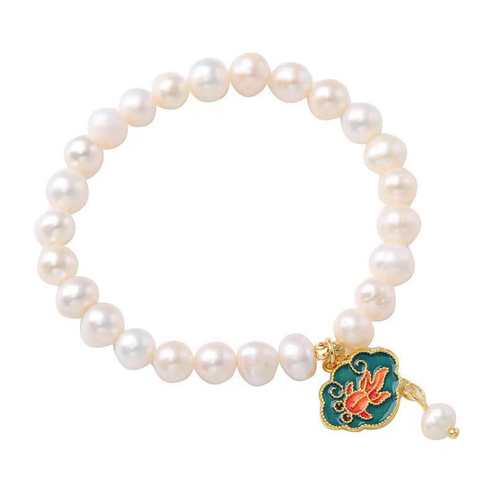 Natural Pearl Lotus Koi Fish Goldfish Optimism Charm Bracelet