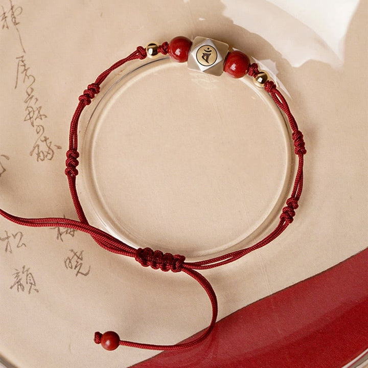 Buddha Stones Handmade 925 Sterling Silver Chinese Zodiac Natal Buddha Cinnabar Calm Braided Bracelet