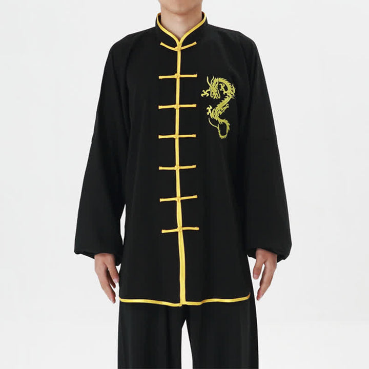 Dragon Embroidered Qi Gong Zen Spiritual Practice Meditation Prayer Uniform Unisex Clothing Set