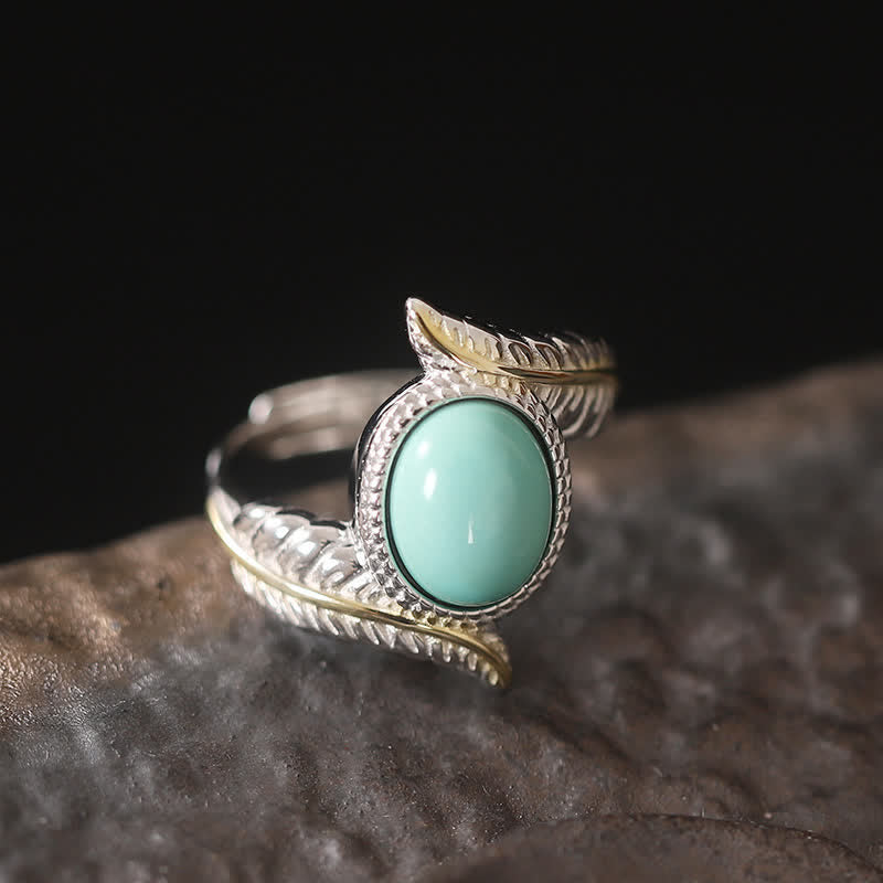 Buddha Stones 925 Sterling Silver Turquoise Feather Strength Protection Ring