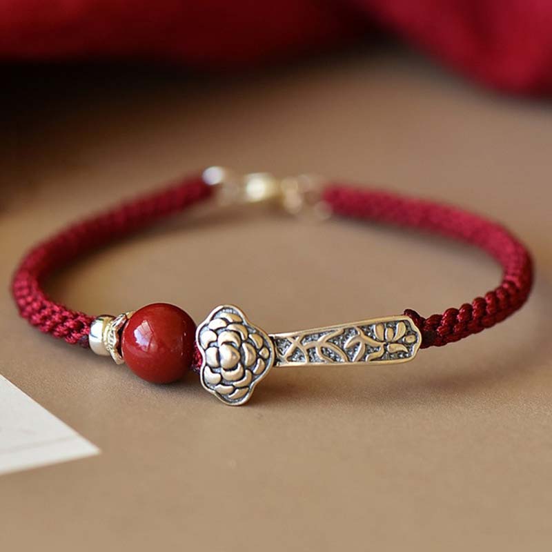 Buddha Stones 925 Sterling Silver Cinnabar Blessing String Bracelet