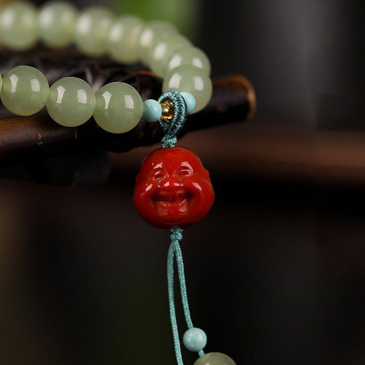 Jade Red Agate Amber Laughing Buddha Prosperity Bracelet