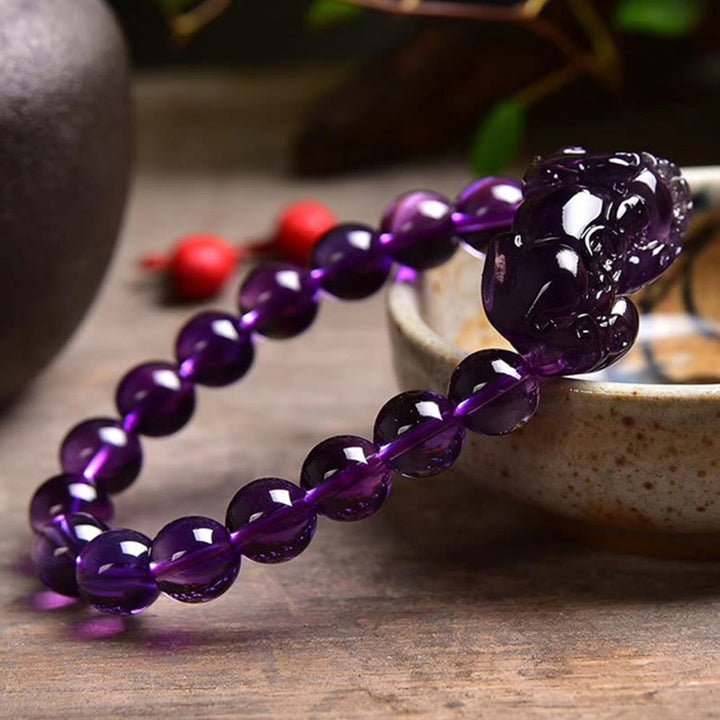 Buddha Stones Feng Shui Amethyst Fortune Wealth Bracelet