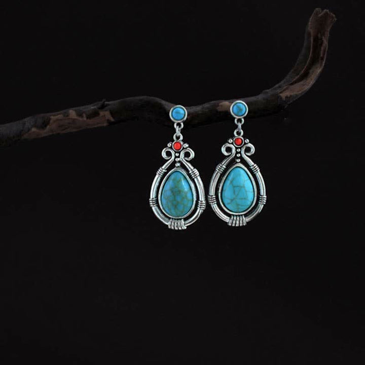 Tibet Vintage Turquoise Waterdrop Strength Drop Dangle Earrings Clips