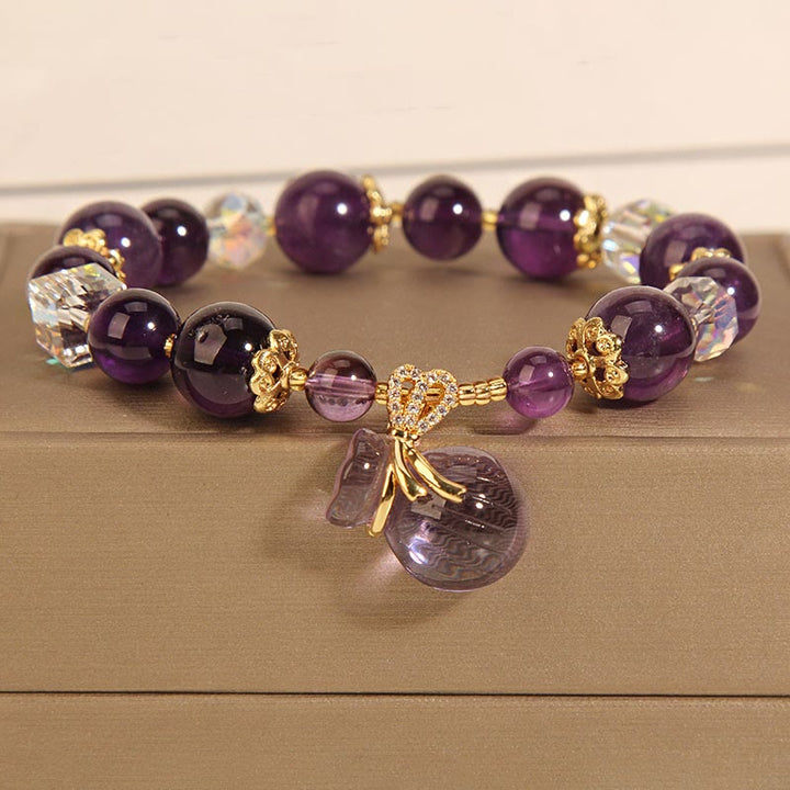 Buddha Stones Natural Amethyst Crystal Money Bag Charm Positive Bracelet