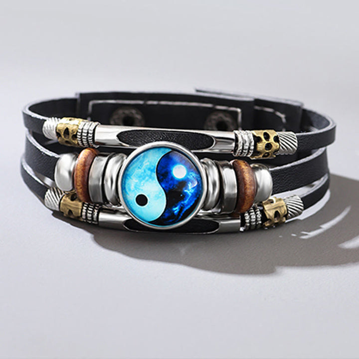 Buddha Stones Yin Yang Leather Balance Bracelet