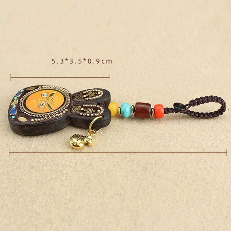 Tibet Ebony Five God of Wealth Thangka Key Chain