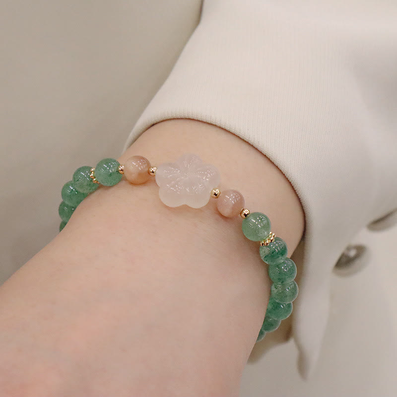 Buddha Stones Natural Green Strawberry Quartz Chalcedony Flower Gratitude Bracelet