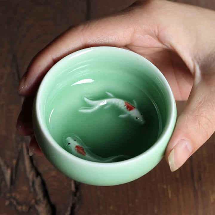 Buddha Stones Colorful Koi Fish Ceramic Teacup Kung Fu Tea Cup Bowl