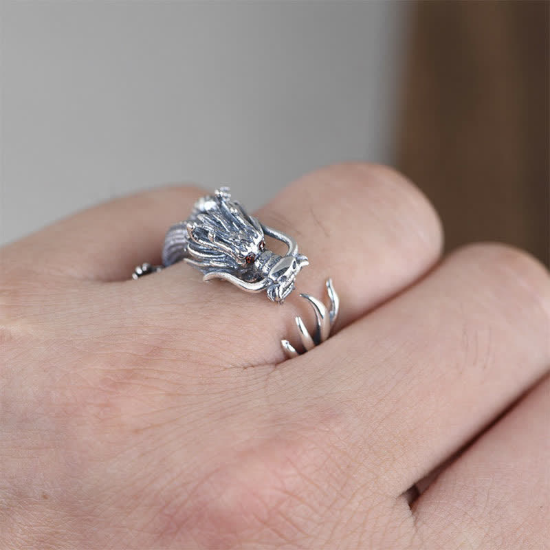 925 Sterling Silver Dragon Luck Protection Ring