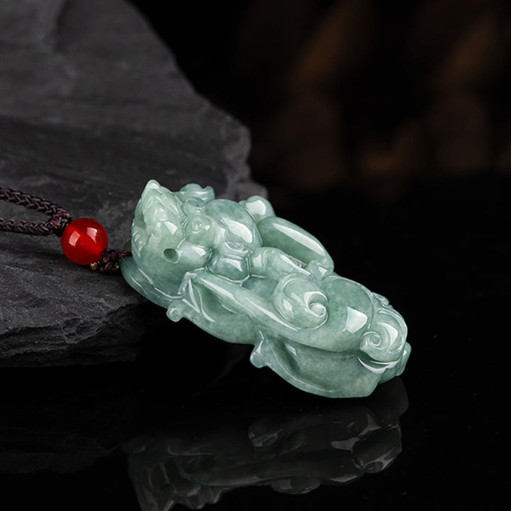 Buddha Stones Jade PiXiu Wealth Luck String Necklace Pendant