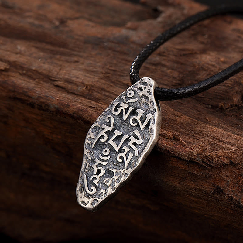 Buddha Stones Tibetan 925 Sterling Silver Om Mani Padme Hum Dorje Vajra Engraved Strength Necklace Pendant