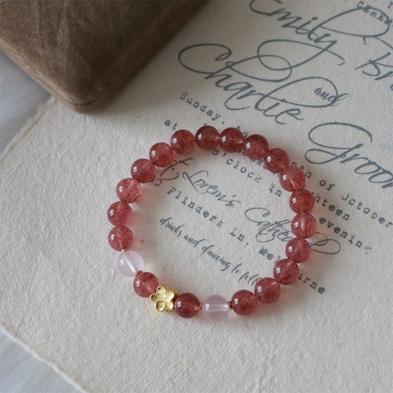 Buddha Stones Natural Strawberry Quartz Peach Blossom PiXiu Attract Fortune Healing Bracelet