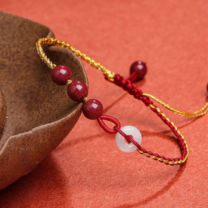 Buddha Stones Natural Cinnabar Jade Peace Buckle Blessing Bracelet